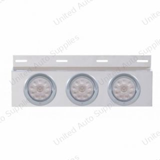 Stainless Top Mud Flap Plate With 3X 10 LED 4" Lights & Visors - Red LED/Clear Lens (Each)