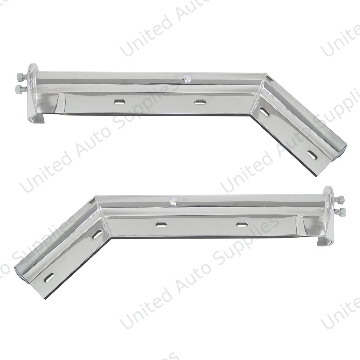 28" Chrome 45-Degree Angled Mud Flap Hangers - 1-1/8" Bolt Pattern - Competition Series (Pair)