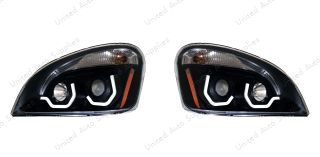 Blackout Projection Headlight With White LED Position Light For 2008-2017 Freightliner Cascadia - Driver and Passenger (2pcs)
