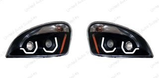 Blackout Projection Headlight With White LED Position Light For 2008-2017 Freightliner Cascadia - Driver and Passenger (2pcs)