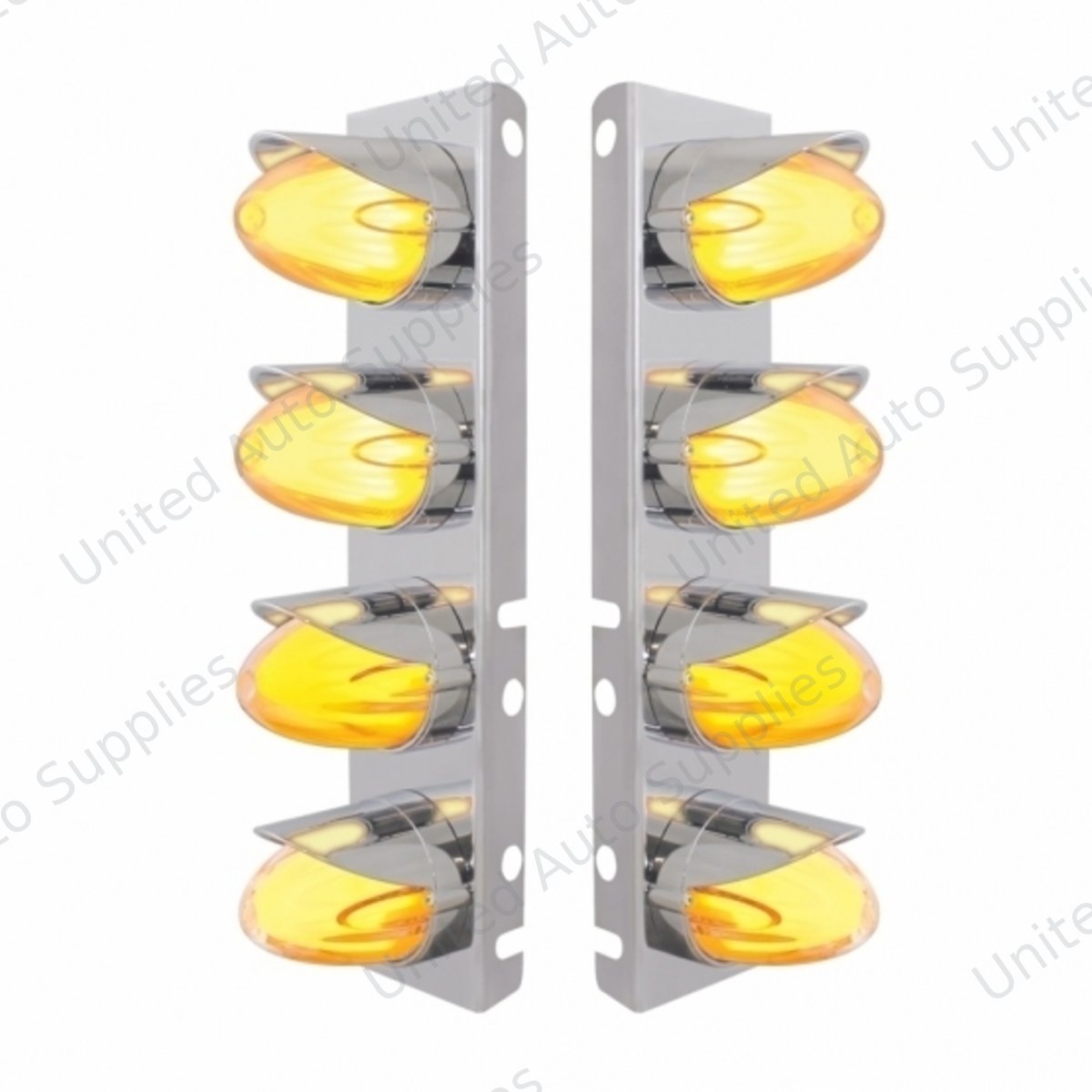 SS Front Air Cleaner Brkt With 8X 9 Amber Hi/Lo LED Watermelon GloLight & Visors For Peterbilt-Clear Lens