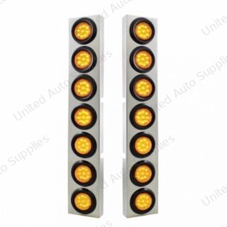SS Front Air Cleaner Bracket With 14X 9 LED 2" Lights Bezel For KW Trucks -Amber LED & Lens