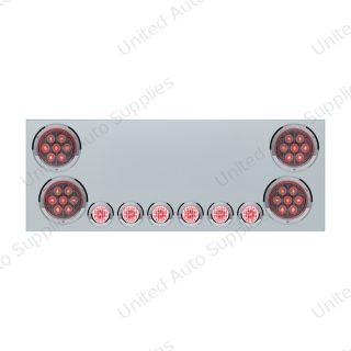 SS Rear Center Panel With 4X Red LED 4" Light & 6X Red LED 2" Light & Bezel (No LP Holes)-Clear Lens -CS