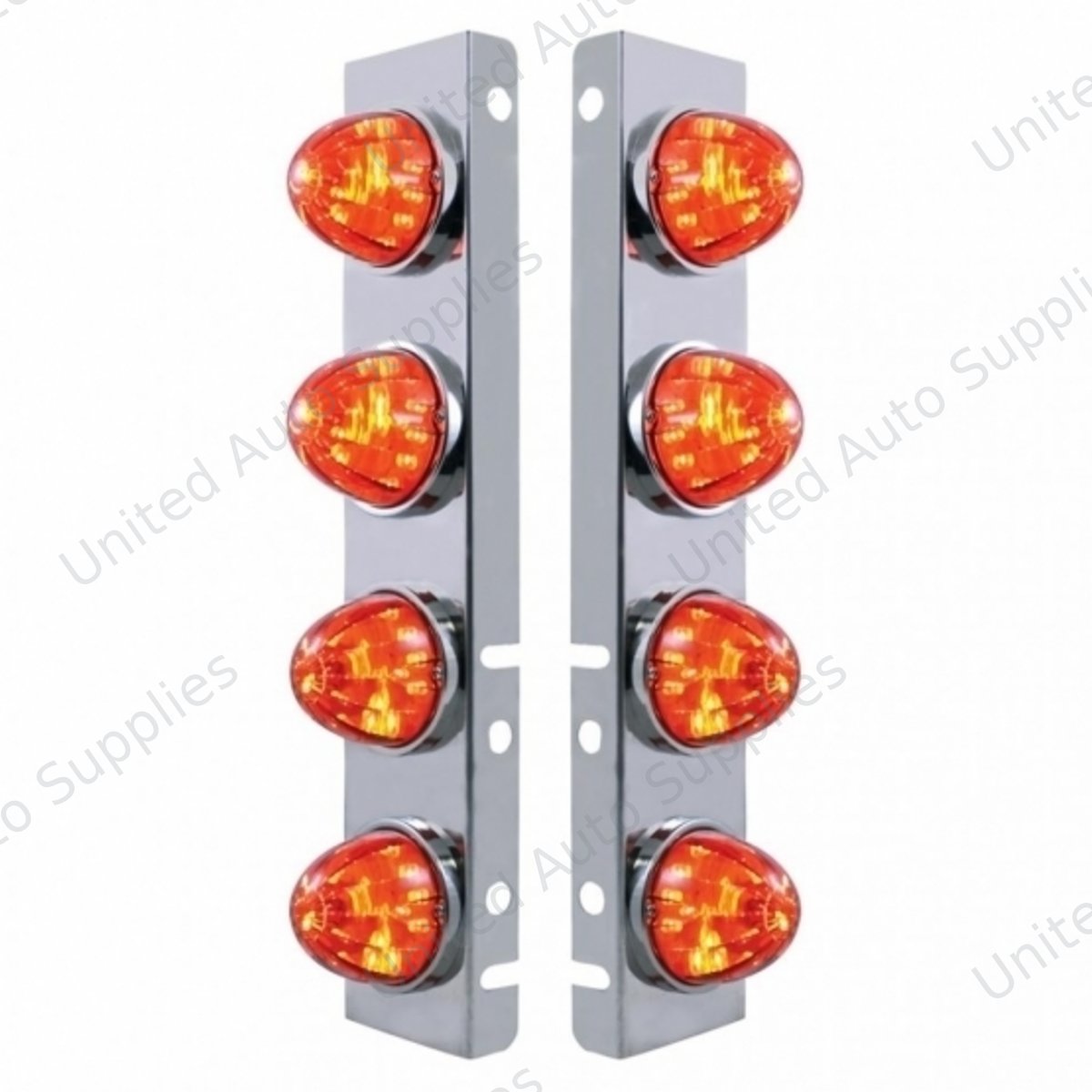 SS Front Air Cleaner Bracket With 8X 17 LED Watermelon Lights & SS Bezels For Peterbilt-Amber LED/Dark Amber Lens