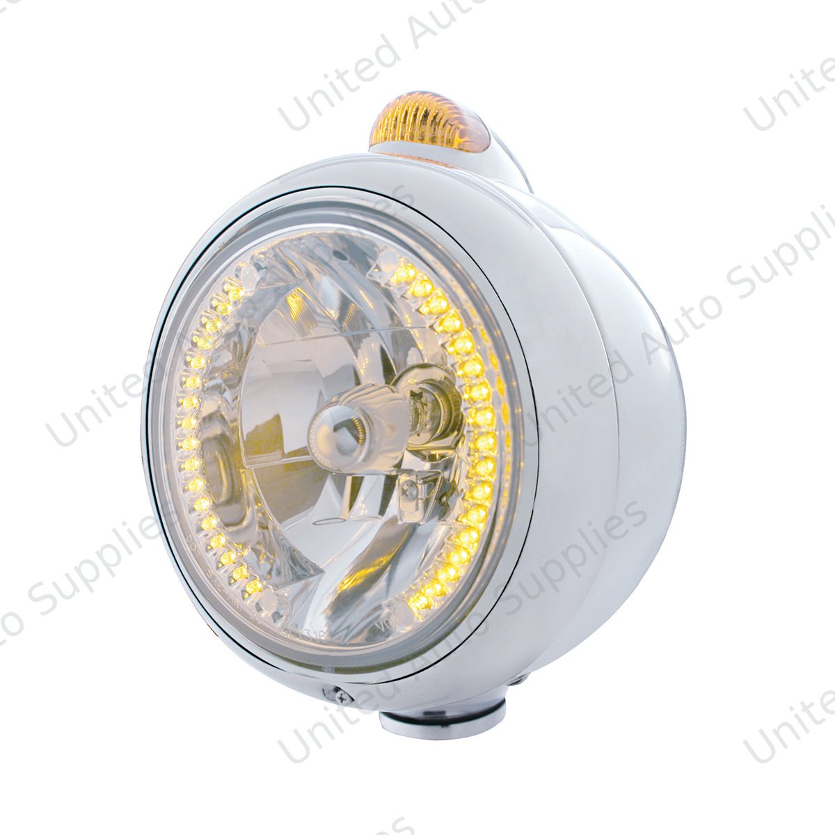Stainless Steel Guide 682-C Headlight H4 With Amber LED & Dual Mode LED Signal-Amber Lens