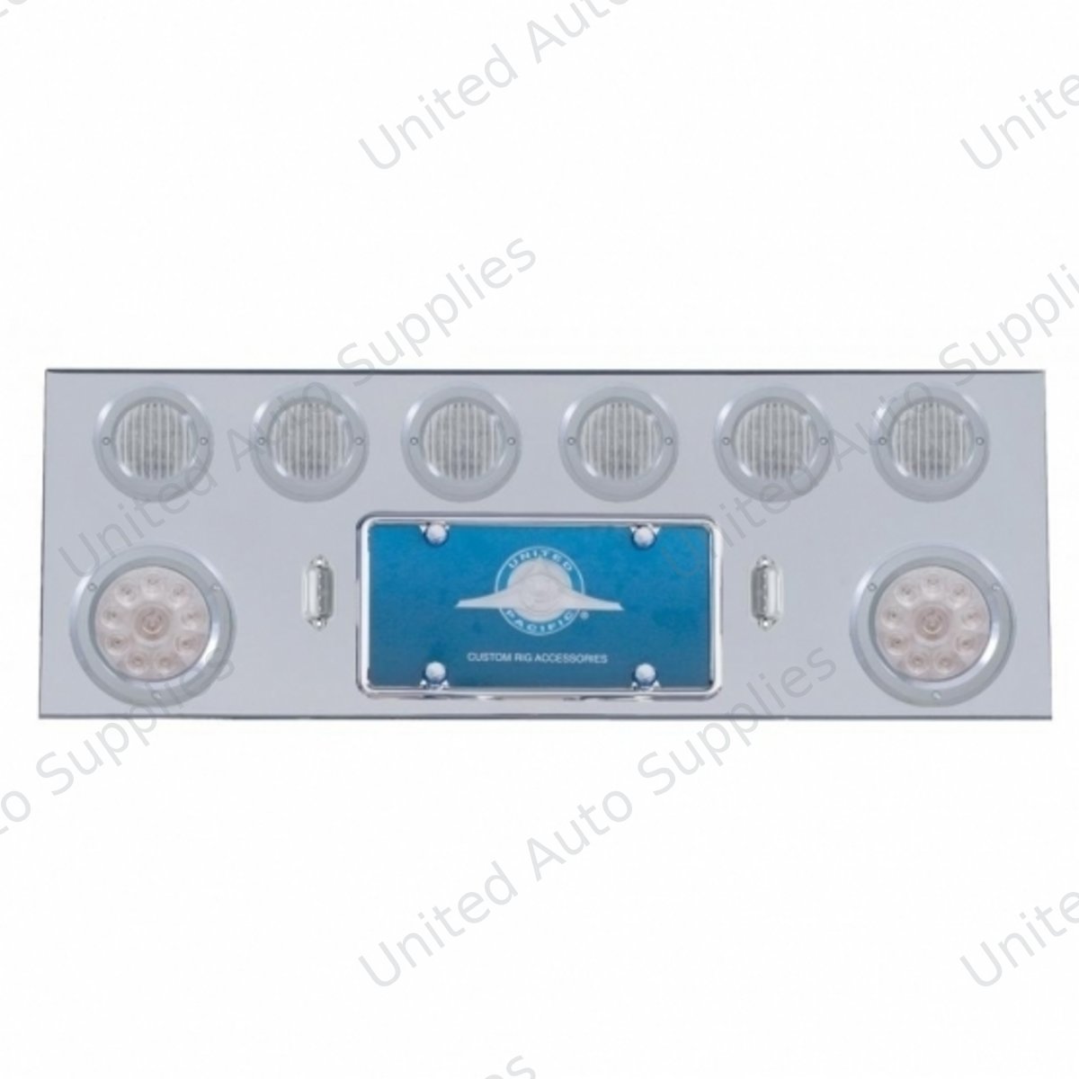 SS Rear Center Panel With 2X 10 LED 4" Lights & 6X 13 LED 2.5" Lights & Bezels -Red LED/Clear Lens