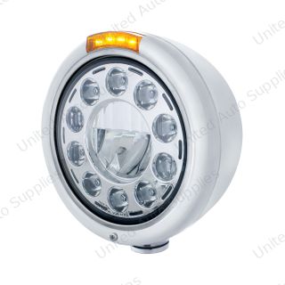 Stainless Classic Headlight 11 LED Bulb & LED Signal - Amber Lens