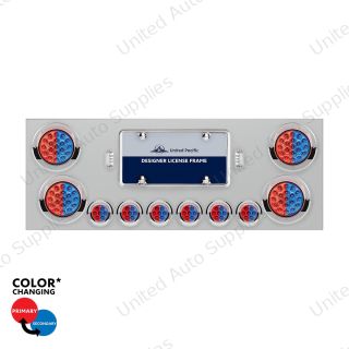 SS Rear Center Panel With 4X 19 LED 4" & 6X 7 LED 2" Double Fury Lights & Visors-Red & Blue LED