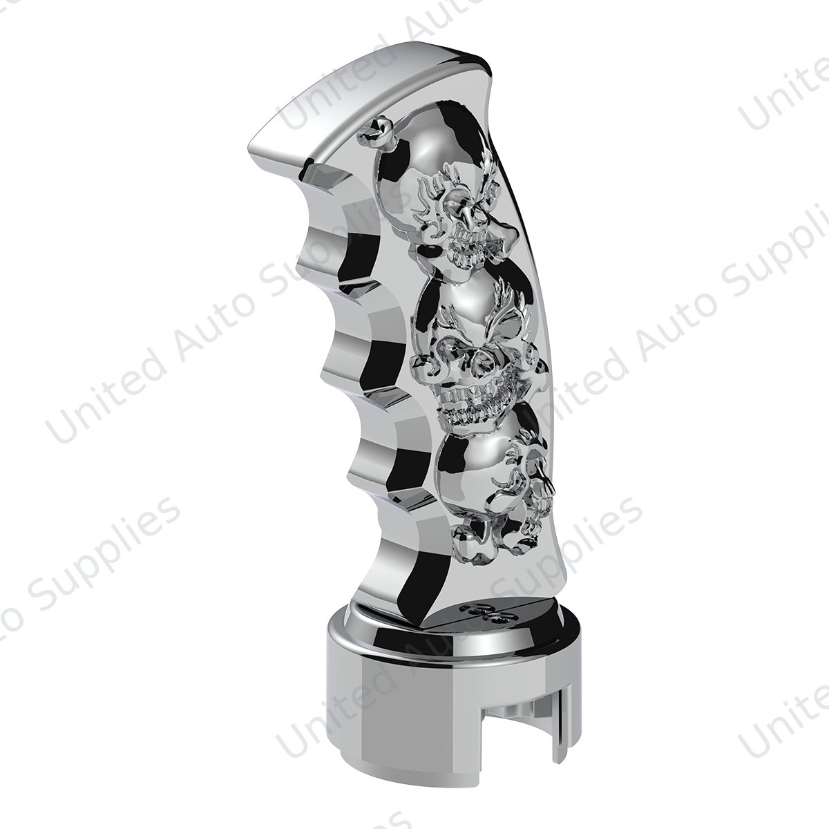Thread-On Skulls Pistol Grip Gearshift Knob With 13/15/18 Speed Adapter - Chrome