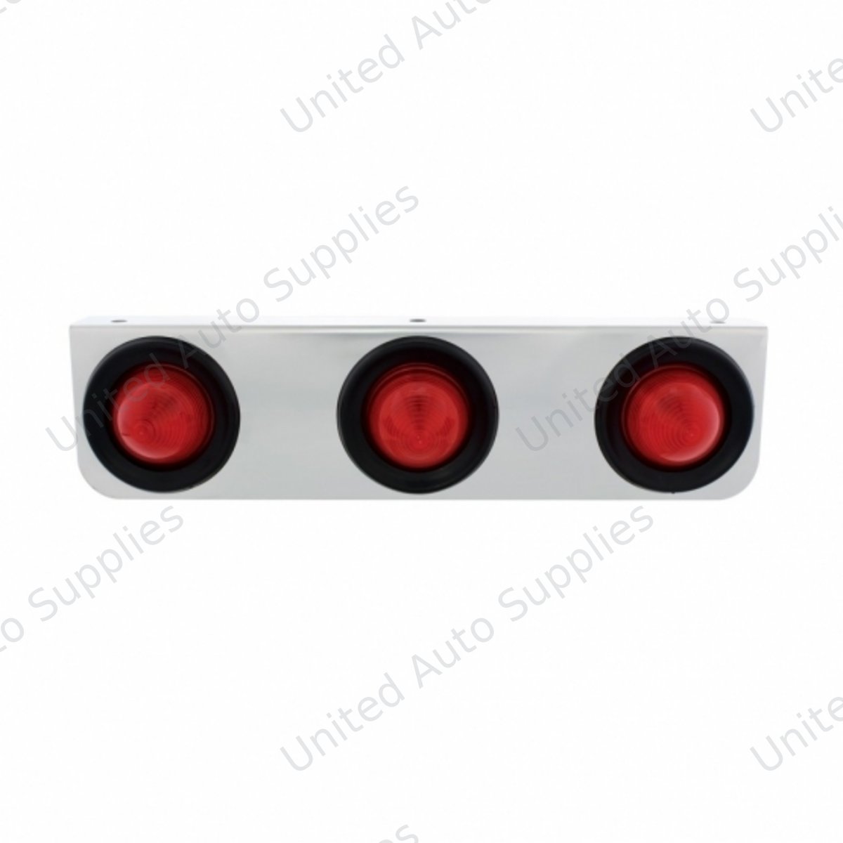 Stainless Light Bracket With Three 2.5" Beehive Lights & Grommets - Red Lens