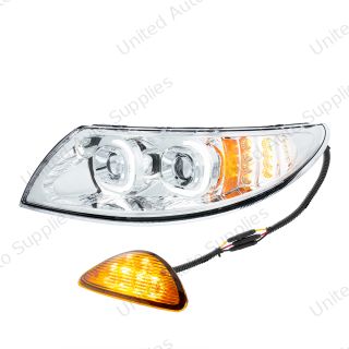 Chrome LED Projector Headlight With Rear Facing Turn Signal For International Durastar 2002-2018 - Driver