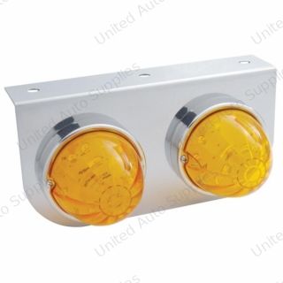 Stainless Light Bracket With 2X 17 LED Dual Function Watermelon Lights - Amber LED/Amber Lens