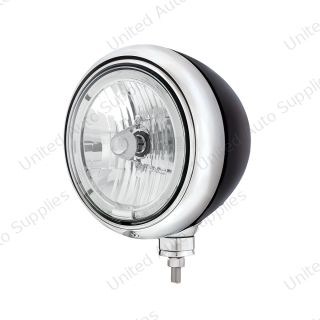 Black Guide Headlight 9007 Bulb With White LED Halo Rim