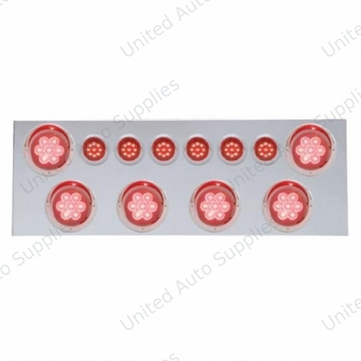 SS Rear Center Panel With 6X 7 LED 4" Reflector Lights & 6X 9 LED 2" Lights & Visors -Red LED & Lens
