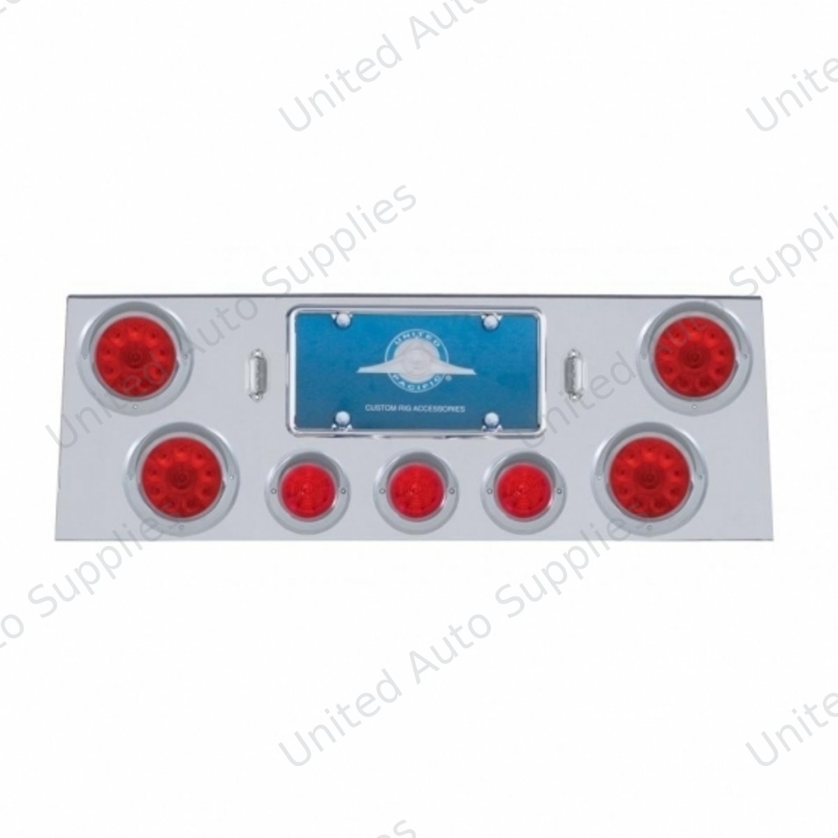 SS Rear Center Panel With 4X 10 LED 4" Light & 3X 13 LED 2.5" Beehive Light+Visor-Red LED & Lens