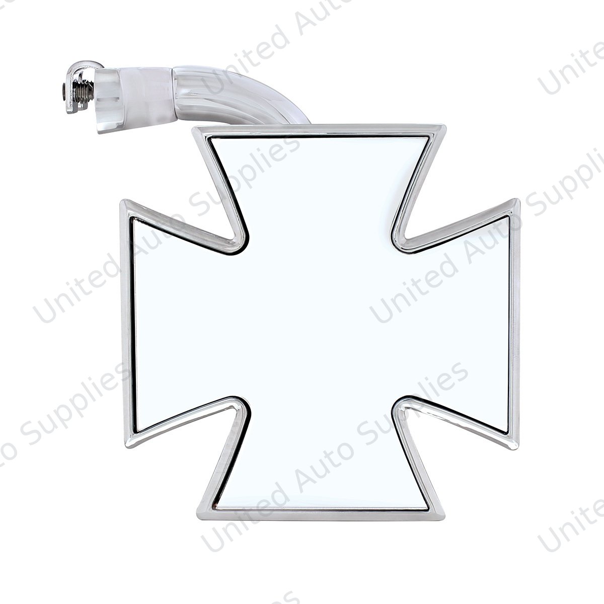 Chrome Iron "Maltese" Cross Style Mirror With Curved Mounting Arm