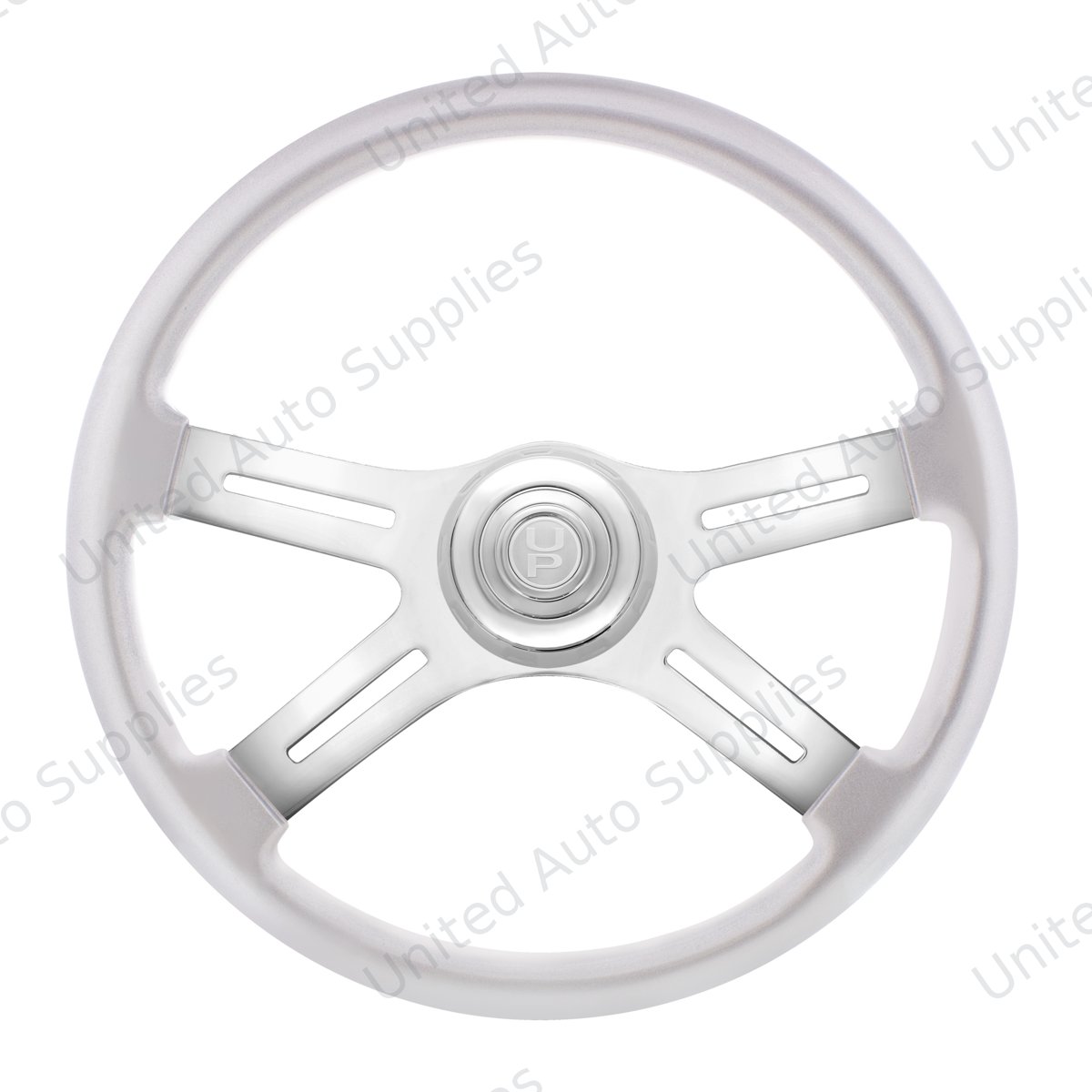 18" Candy Color 4 Spoke Steering Wheel With Chrome Horn Bezel And Horn Button-Liquid Silver