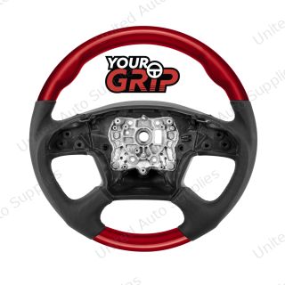 18" YourGrip Leather & Wood Candy Color Steering Wheel For 2018-2026 Freightliner Cascadia-Candy Red