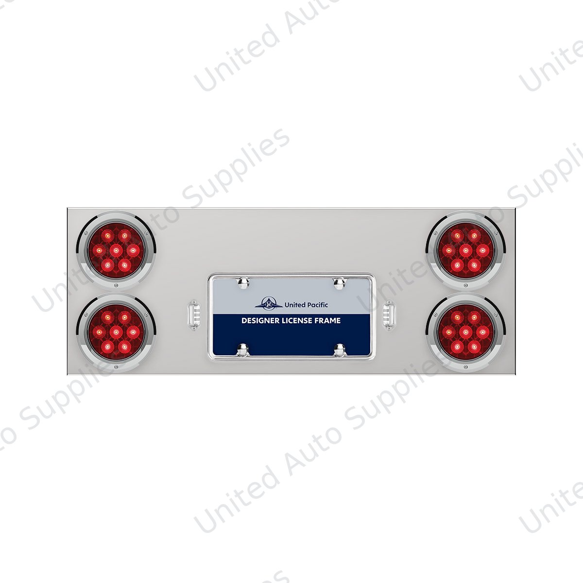 33-3/4" Stainless Rear Center Panel With Four 7 LED 4" Light & Bezel - Red LED/Red Lens - Competition Series