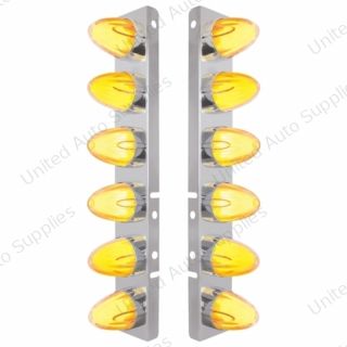 SS Front Air Cleaner Brkt With 12X 9 Amber Hi/Lo LED GloLight Watermelon Grakon Lights For Peterbilt-Clear Lens