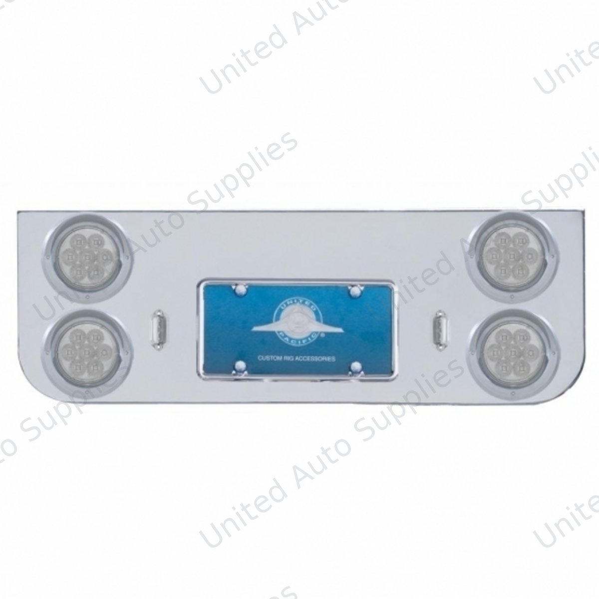 Chrome Rear Center Panel With Four 7 LED 4" Reflector Lights & Visors - Red LED/Clear Lens