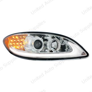 Chrome Projection Headlight With LED Turn Signal & Light Bar For 2006-2017 International Prostar - Passenger