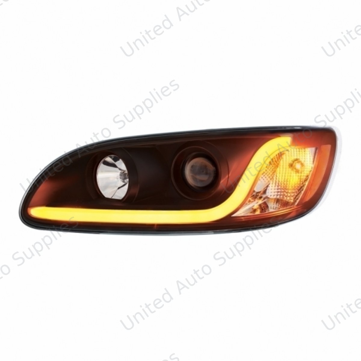 Black Projection Headlight W/LED Dual Function Light Bar For PB 386 (2005-2015) & 387 (1999-2010) - Driver