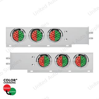 2" Bolt Pattern SS Spring Loaded Light Bar With 6X Double Fury 19 LED Lights & Visors-Red & Green LED (Pair)