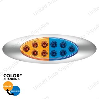 10 LED Oval Double Fury Light With Clear Lens & Chrome Bezel (Clearance/Marker) - Amber & Blue LED/Clear Lens