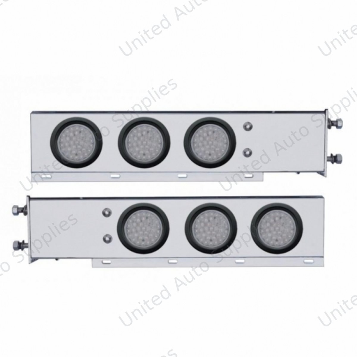 3-3/4" Bolt Pattern Chrome Spring Loaded Bar W/6X 36 Red LED 4" Lights - Clear Lens (Pair)