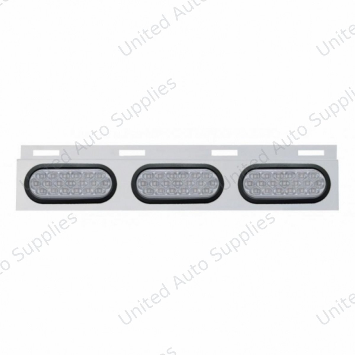 Stainless Top Mud Flap Plate With 3X 19 LED 6" Oval Lights & Grommets - Red LED/Clear Lens (Each)