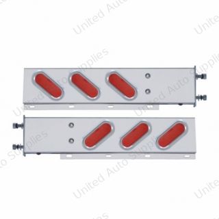 3-3/4" Bolt Pattern SS Spring Loaded Bar With 6" Oval 19 LED Lights & Visors -Red LED & Lens (Pair)
