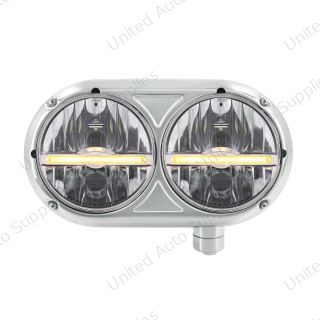 Headlight Assembly With 304 SS Housing & LED Headlights W/Amber LED Position Light For Peterbilt 359 - Passenger