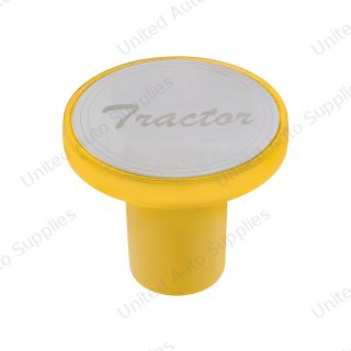 Aluminum Screw-On Air Valve Knob With Stainless Tractor Plaque - Electric Yellow