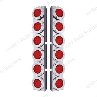SS Rear Air Cleaner Bracket With 12X 9 LED 2" Reflector Lights & Bezels For Peterbilt-Red LED & Lens