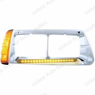 19 LED Headlight Bezel With Turn Signal For 1989-2009 Freightliner FLD - Passenger - Amber LED/Amber Lens