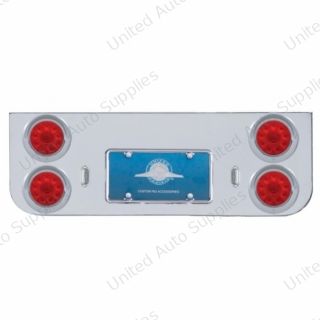 Chrome Rear Center Panel With Four 10 LED 4" Lights & Visors - Red LED/Red Lens