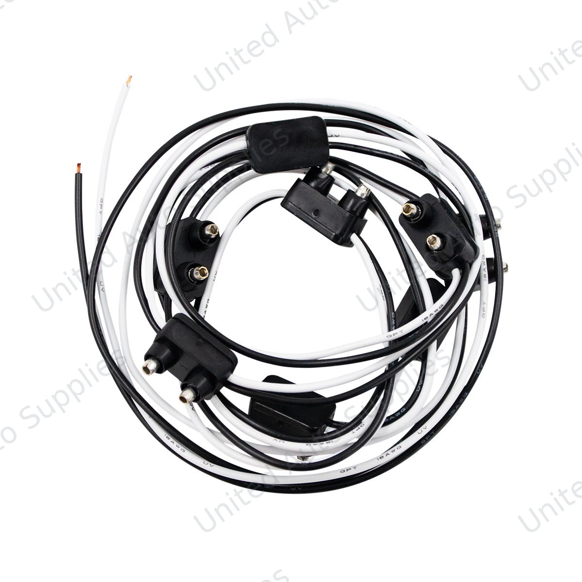 8 Count 2-Prong Male Bullet Plugs 16G Wire Harness - 7" Lead Between Plugs