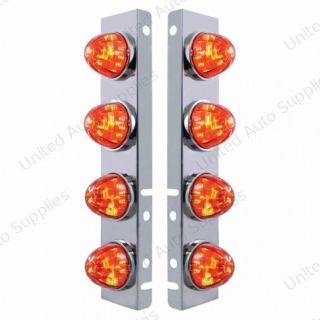 SS Front Air Cleaner Bracket With 8X 17 LED Watermelon Lights & SS Bezels For Peterbilt-Amber LED/Dark Amber Lens