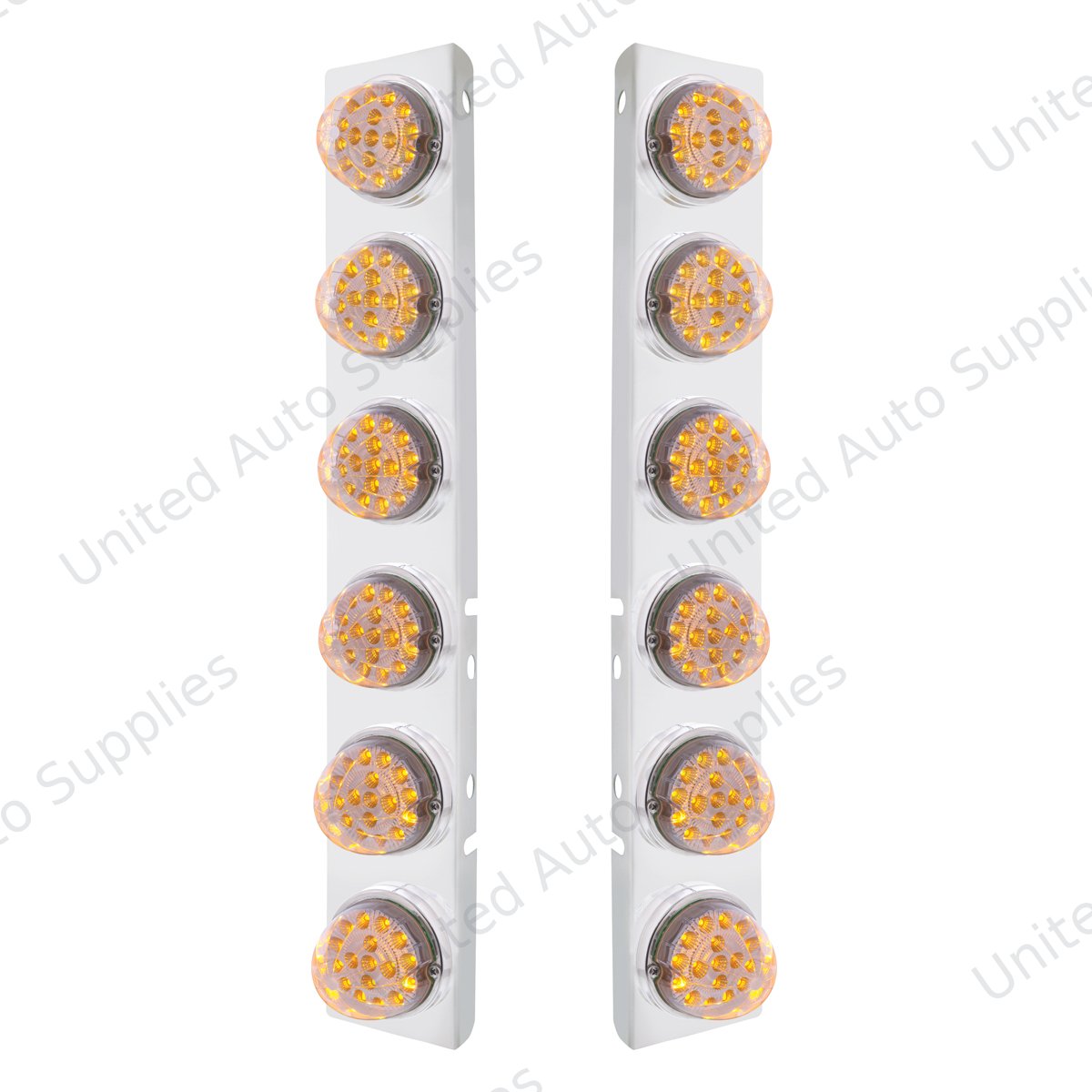 SS Front Air Cleaner Bracket With 12X 17 Amber LED Dual Function Reflector Lights & SS Bezels For Peterbilt-Clear Lens