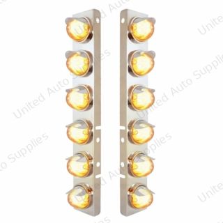 SS Front Air Cleaner Brkt With 12X 9 Amber Hi/Lo LED Watermelon GloLight & Visors For Peterbilt-Clear Lens