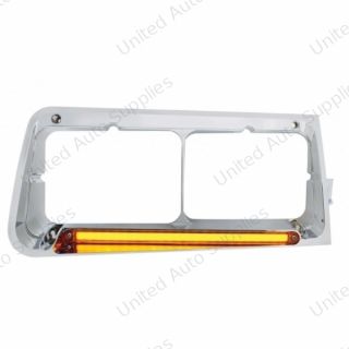 24 LED Headlight Bezel With GloLight For 1989-2009 Freightliner FLD - Passenger - Amber Lens