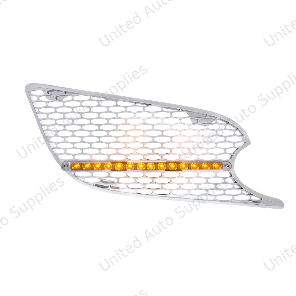 Chrome Air Intake Grille With LED Light For 2012-2021 Peterbilt 579 (Passenger) - Amber LED/Clear Lens