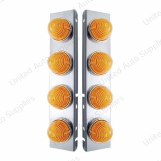 SS Front Air Cleaner Bracket W/8X 17 LED Beehive Lights & SS Bezels For Peterbilt -Amber LED & Lens (Pair)