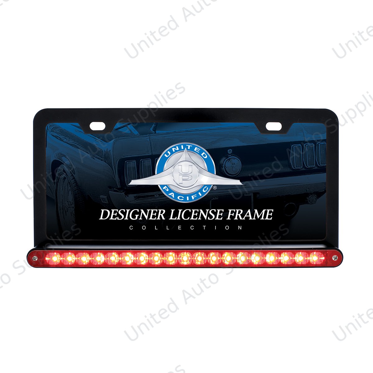 Black License Plate Frame With 19 LED 12" Reflector Light Bar - Red LED/Red Lens