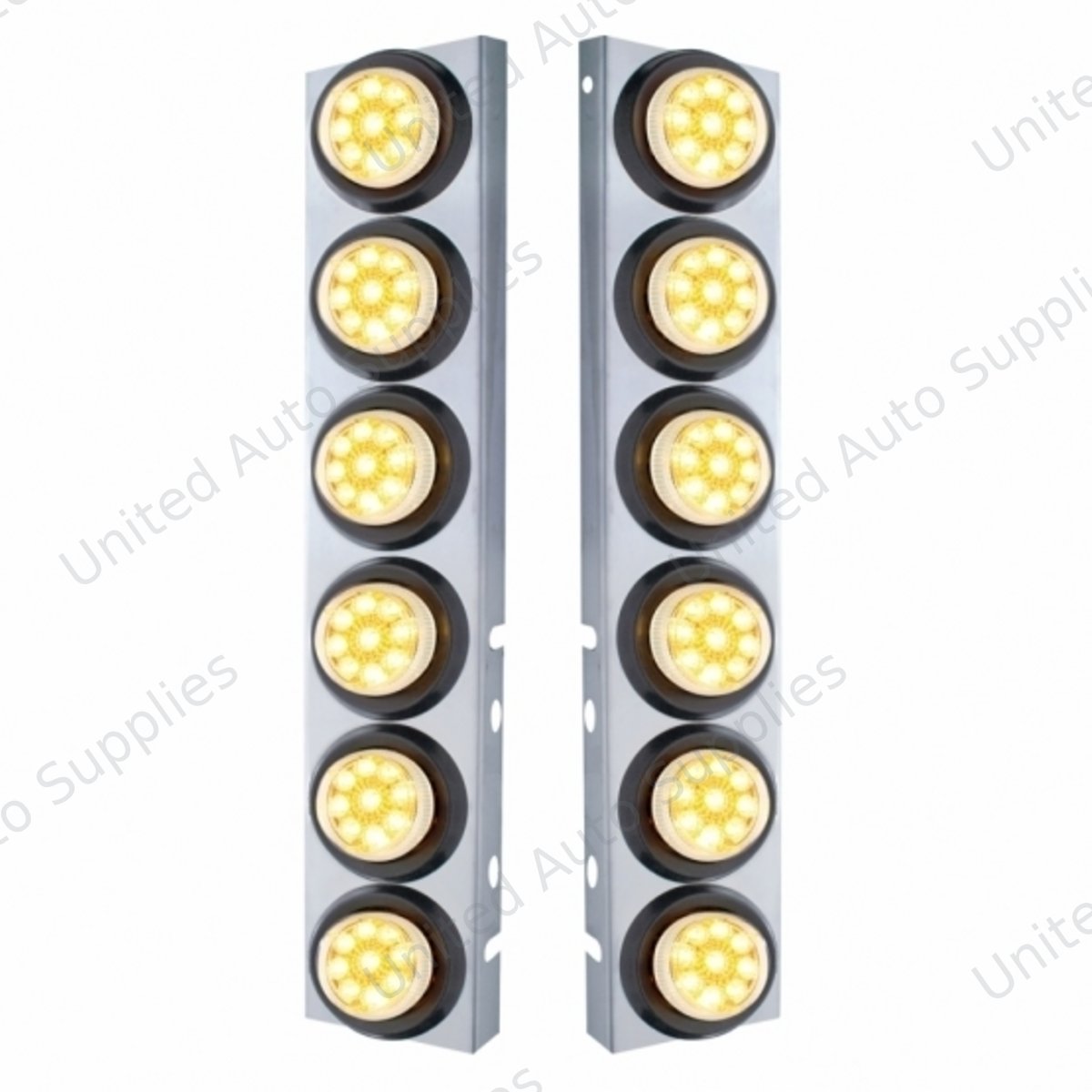 SS Front Air Cleaner Bracket With 12X 9 LED 2" Reflector Lights For Peterbilt-Amber LED/Clear Lens