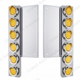FL SS Front Air Cleaner Bracket With 12X 9 LED 2" Reflector Lights & Visors -Amber LED & Lens