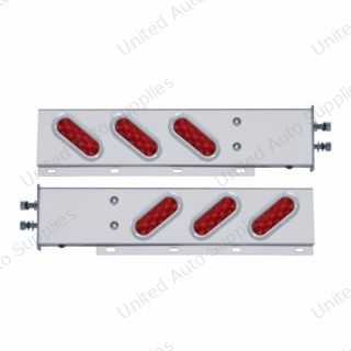 2.5" Bolt Pattern SS Spring Loaded Bar With 6 Oval 10 LED Lights & Bezel -Red LED & Lens (Pair)