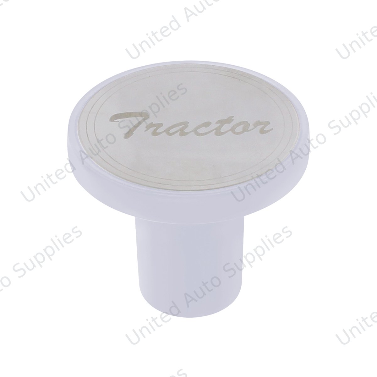 Aluminum Screw-On Air Valve Knob With Stainless Tractor Plaque - Pearl White