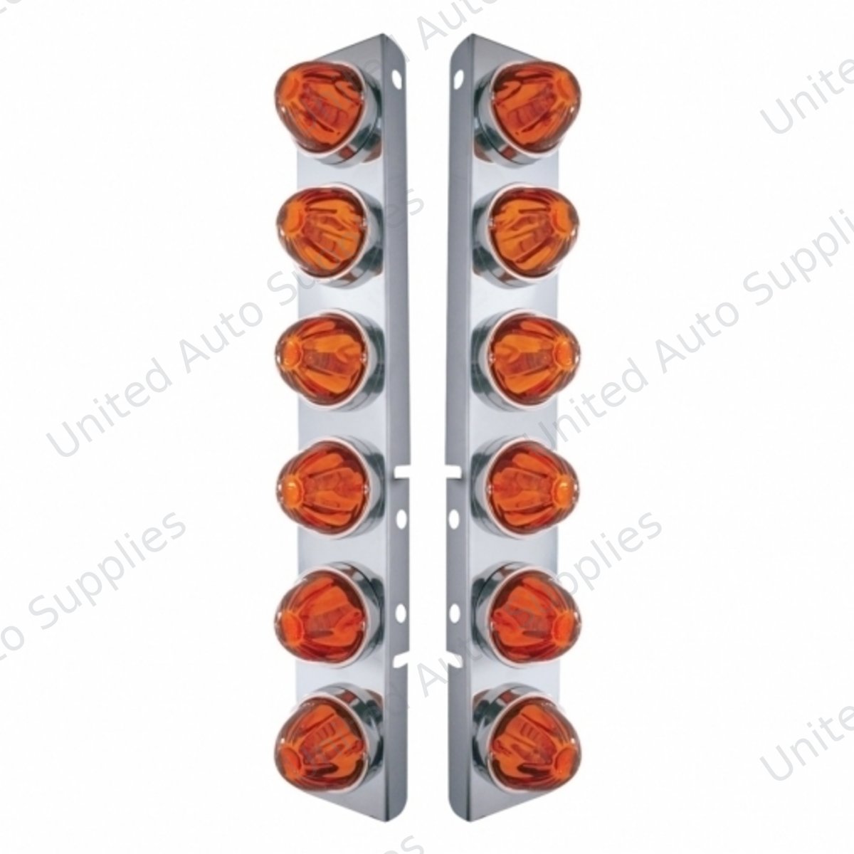 SS Front Air Cleaner Bracket With 12X Glass Watermelon Lights & SS Bezels For Peterbilt-Dark Amber Lens
